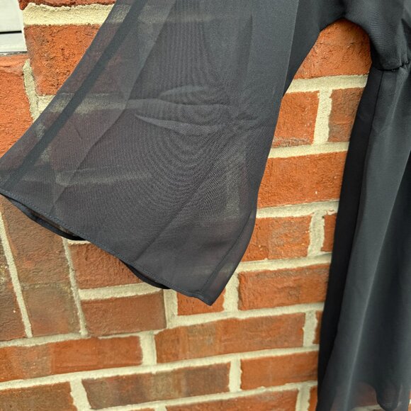 Sheer Flowy Babydoll Tunic Top LG/XL Black Bell Sleeves 3D Flower Fairy Goth - Picture 4 of 9